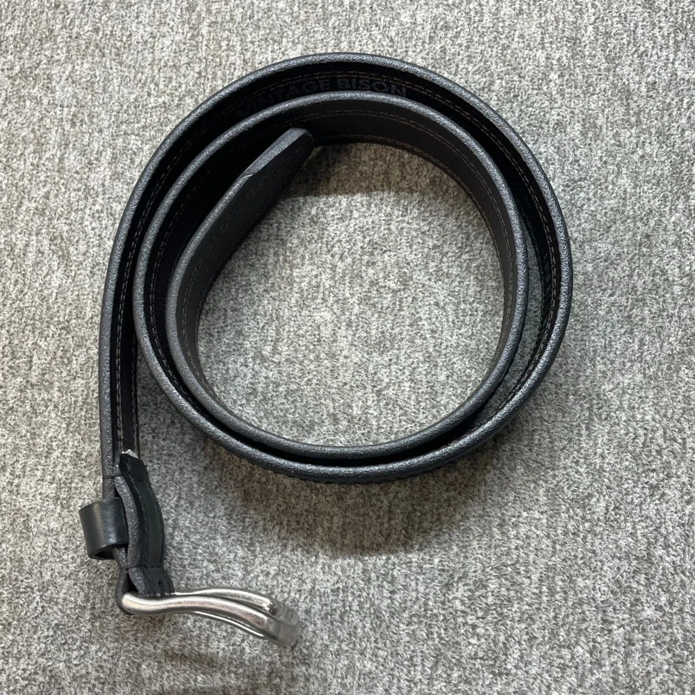 Vintage Bison Mens Black American Bison Leather Belt 36 Made in USA 1991